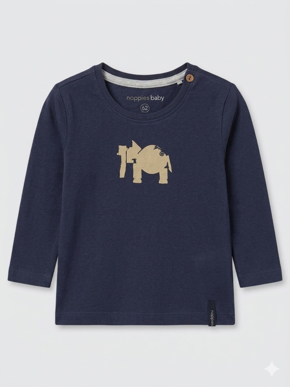 Noppies Navy Long Sleeve Tee with Cream Elephant Print